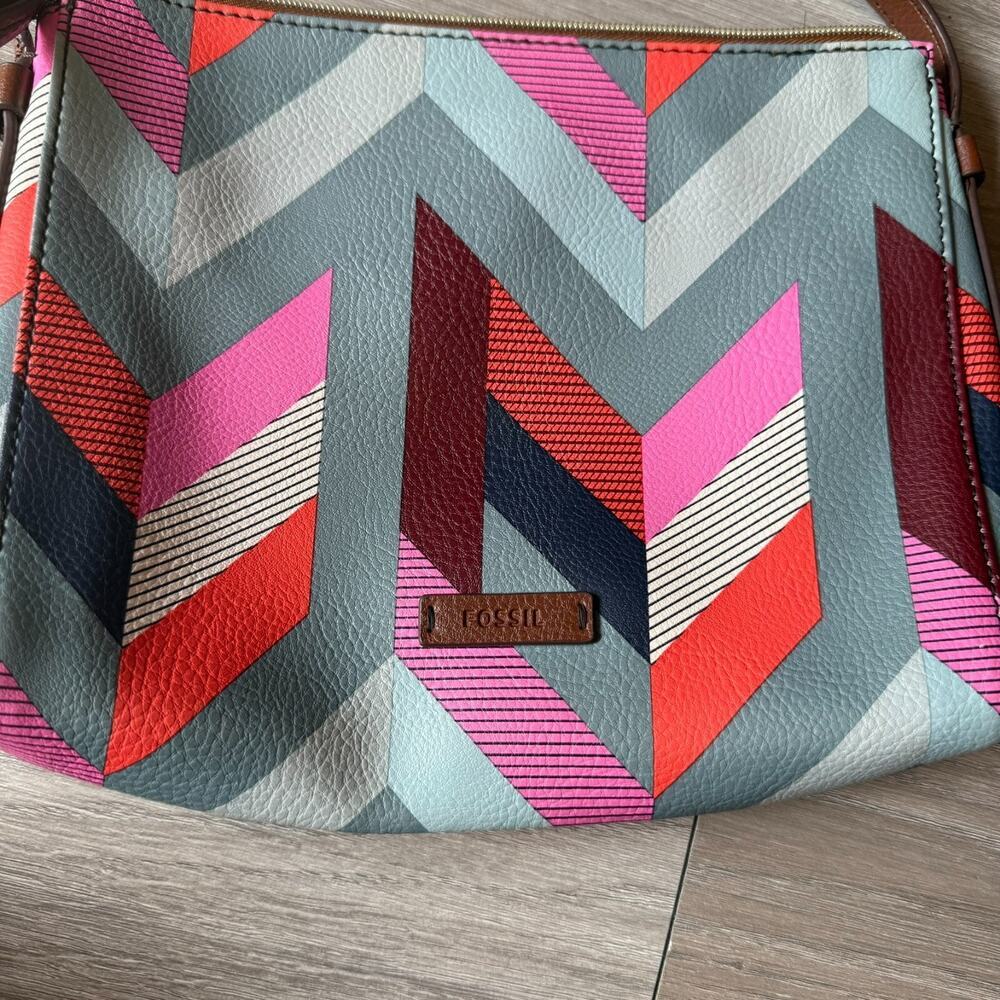 Fossil Gemma Multicolor Chevron Pattern Satchel C… - image 2